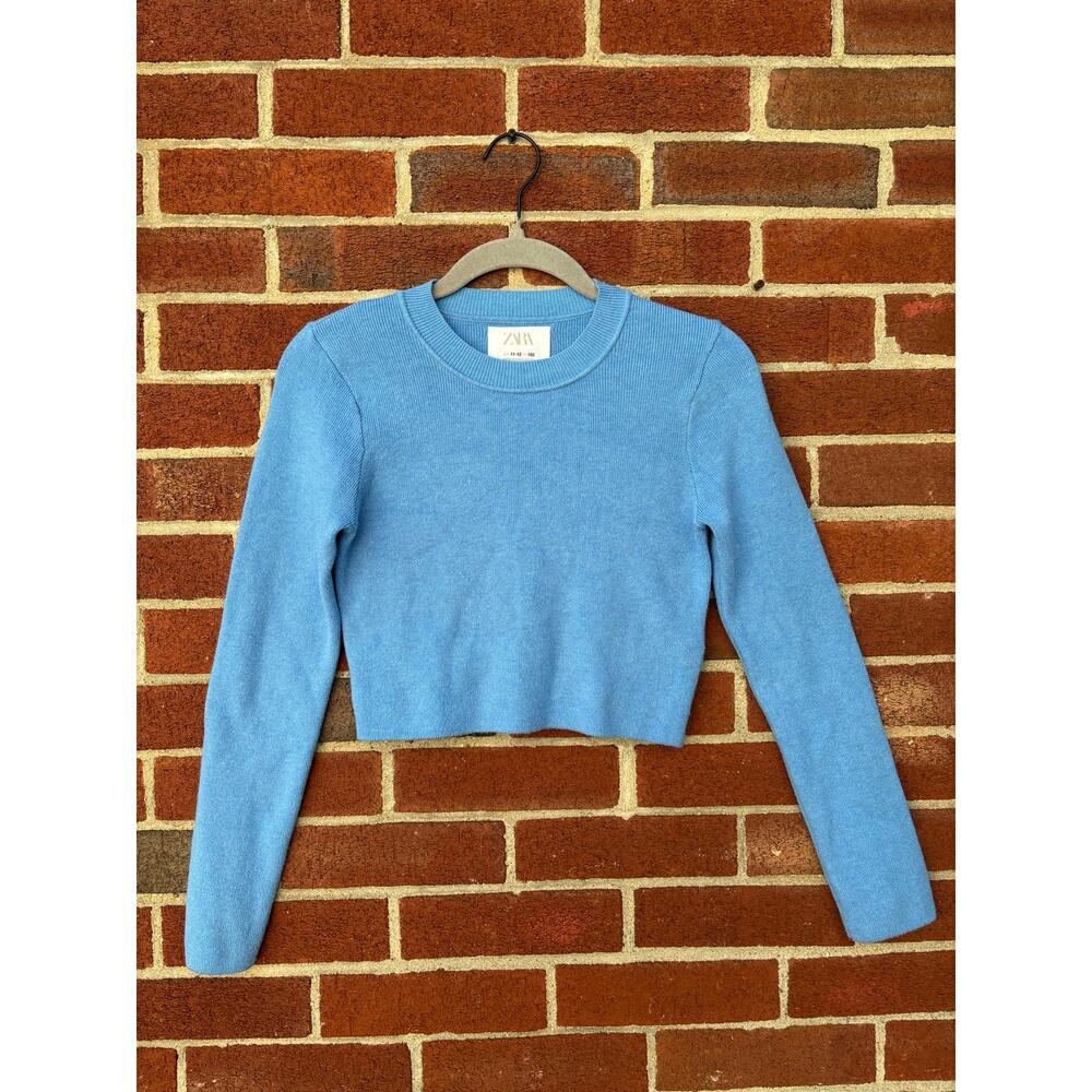 Zara Girls Blue Knit Crop Sweater Size 11-12 152 Long Sleeve Pullover Top - Picture 3 of 8